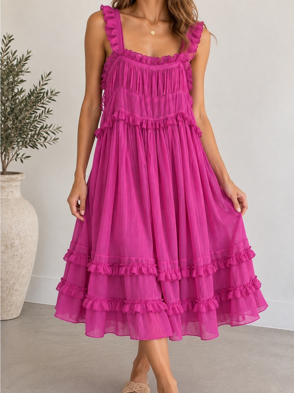 Free People Intimately Maxi Dress S Pink Ruffle Oversized Boho Fairycore